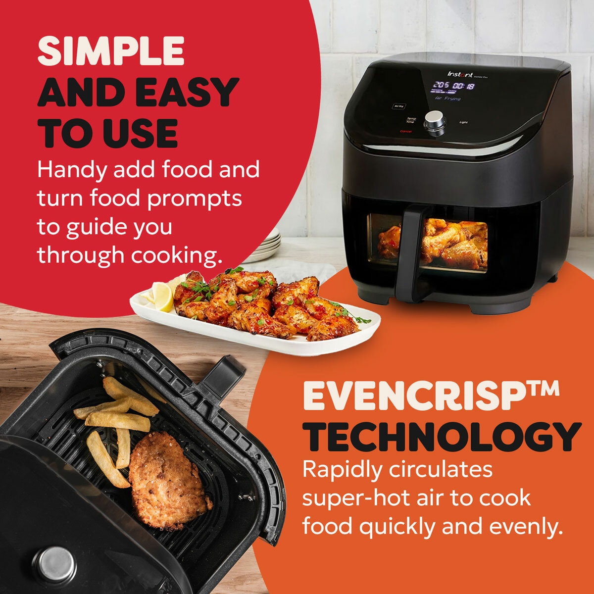 Lifestyle image of Instant Vortex Plus ClearCook Air Fryer with evencrisp technology