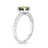 Round Cut Peridot & 0.20ctw Diamond Ring, 14ct White Gold