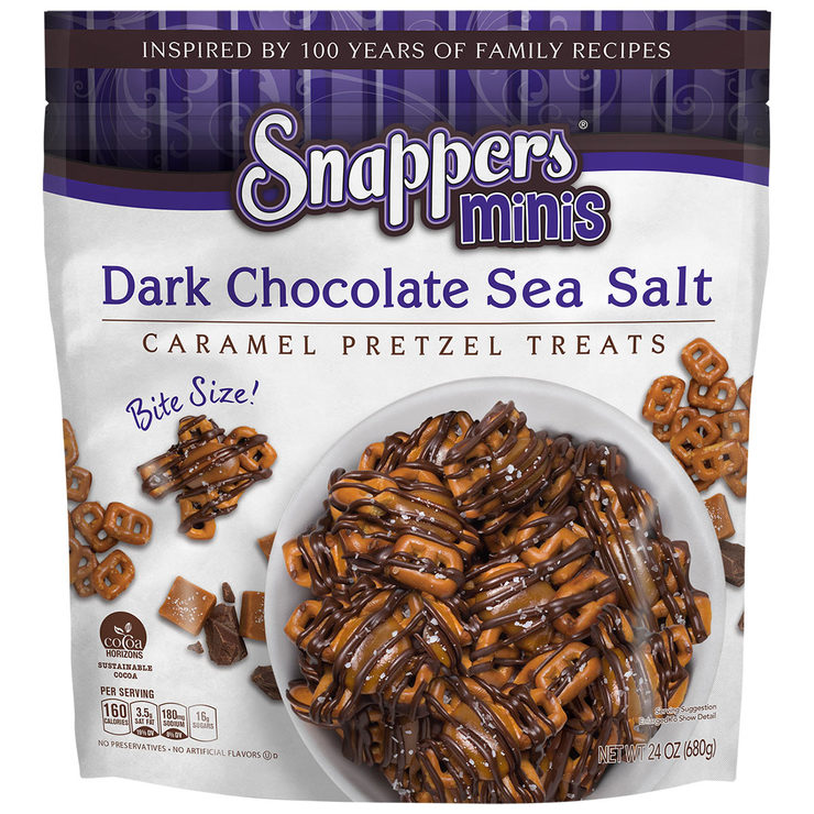 Snappers Minis Dark Chocolate Sea Salted Caramel Pretzel Treats, 680g