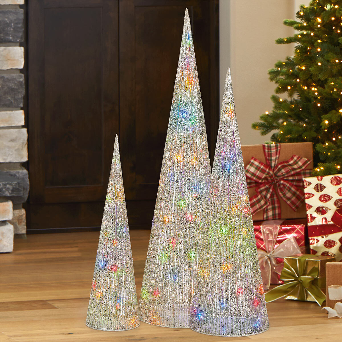 Buy Glitter String Cones Set of 3 LED Indoor Lifestyle1 Image at Costco.co.uk
