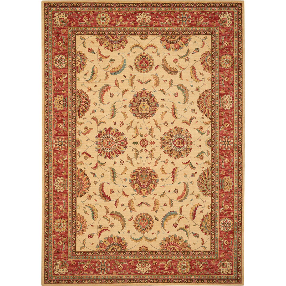 Living Treasures Ivory & Red Bordered Rug in 3 Sizes | Co...