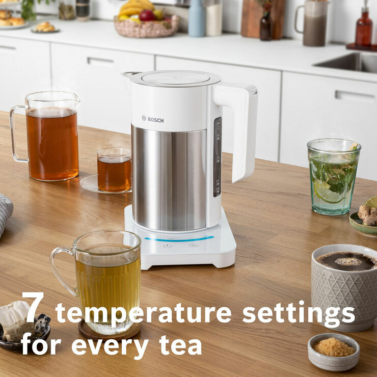 Lifestyle image of Bosch kettle with 7 temperature settings
