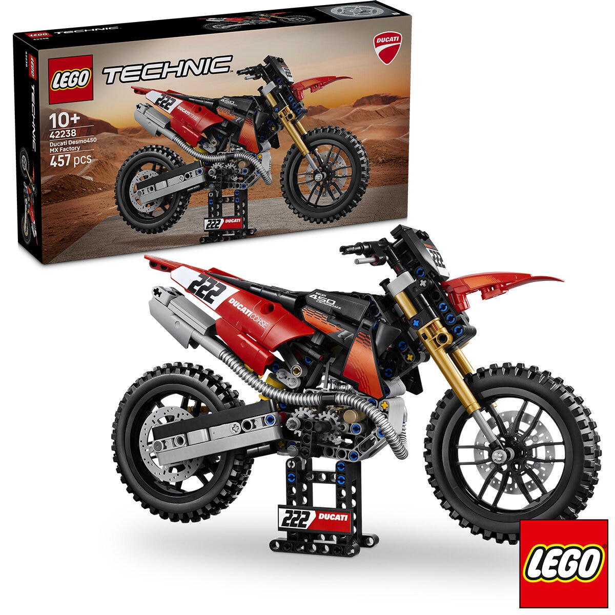 LEGO Technic Ducati Desmo450 MX Factory Motorcycle - Model 42238 (10+ Years) LEGO Technic Ducati Desmo450 MX Factory Motorcycle - Model 42238 (10+ Years)