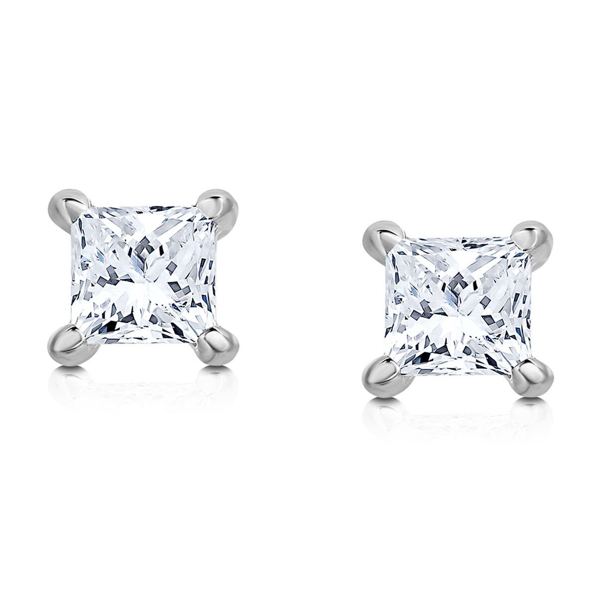 0.50ctw Princess Cut Diamond Stud Earrings, 18ct White Gold