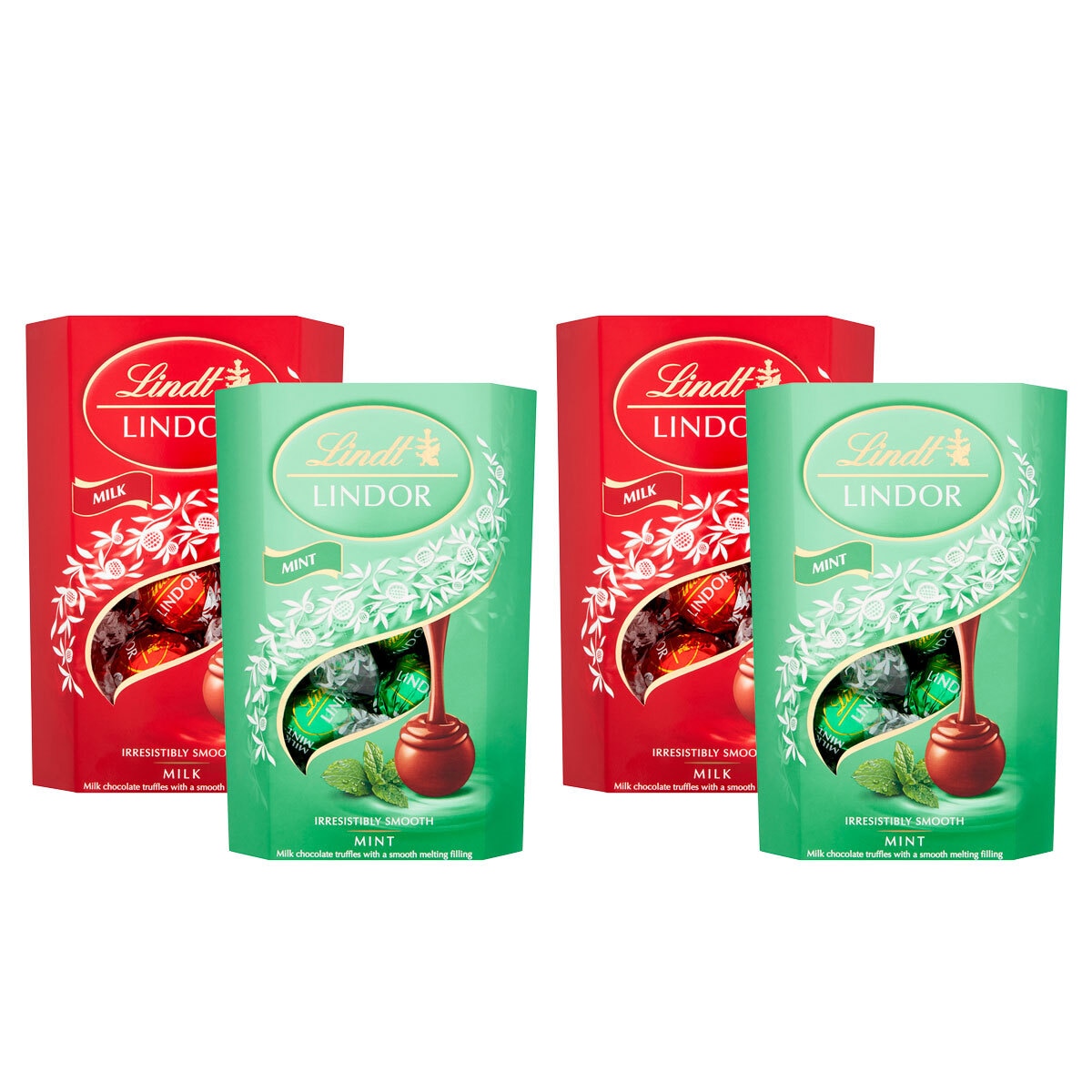 Lindt Lindor Assortment Milk & Mint, 4 x 200g