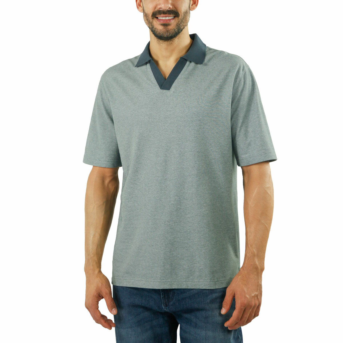 Jachs Mens Lightweight Knit Oxford Polo Shirt in Charcoal