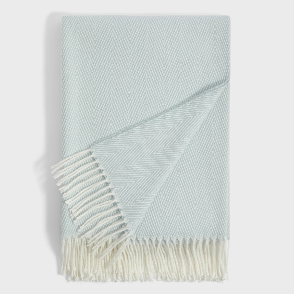 Osprey London Blue Herringbone Fringed Throw, 140 x 190 cm