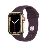 Apple Watch Series 7 GPS + Cellular, 41mm Gold Stainless Steel Case with Dark Cherry Sport Band, MKHY3B/A