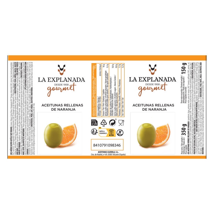 La Explanada Aceitunas Rellenas De Naranja, 350g