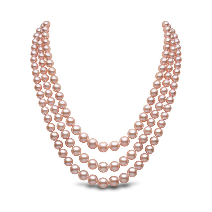 8.55mm Cultured Freshwater Pink 3 Strand Graduated Pearl Necklace