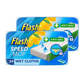 Flash Speedmop Wet Cloths Lemon Multi-Surface Refills, 2 x 24 Pack