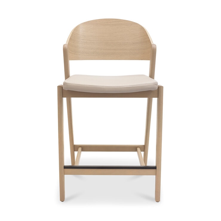 Bentley Designs Vega Scandi Light Oak Beige Leather Bar Stool