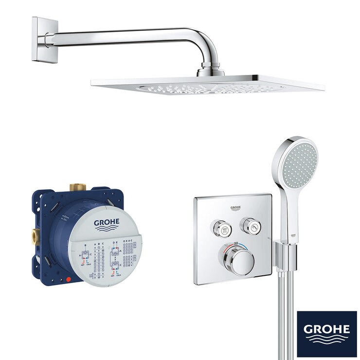 GROHE SmartControl Concealed Square Head Perfect Shower Set in Chrome