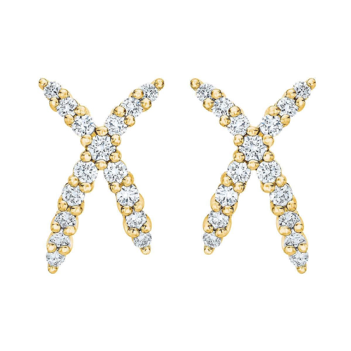 0.34ctw Round Brilliant Cut Diamond X-Shape Earring, 14ct Yellow Gold