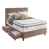 Silentnight Velvet 4 Drawer Divan Base with Slumber Headboard in Mink & 3 Sizes