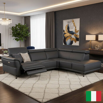 Nicoletti Charleston Blue Leather Power Reclining Corner Sofa with Chaise in 2 Configurations