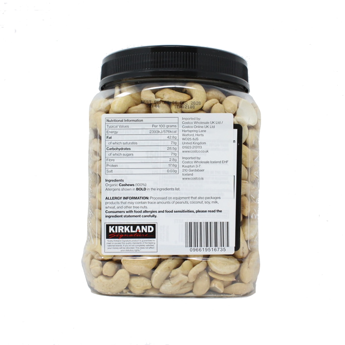 Kirkland Signature Organic Cashew Nuts, 1.13kg Costco UK