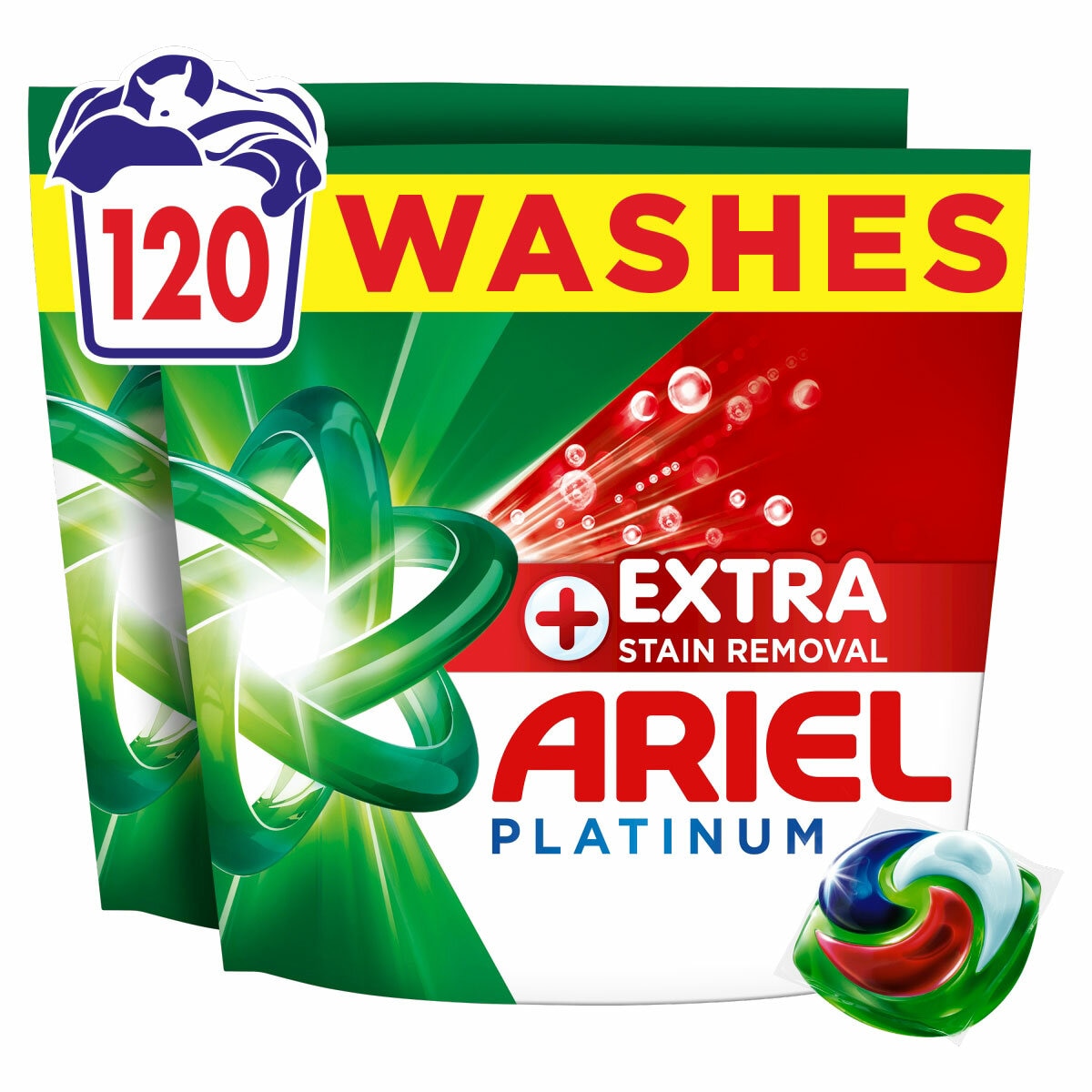 Ariel All in One Platinum Pods with Extra Stain Removal, 120 Wash