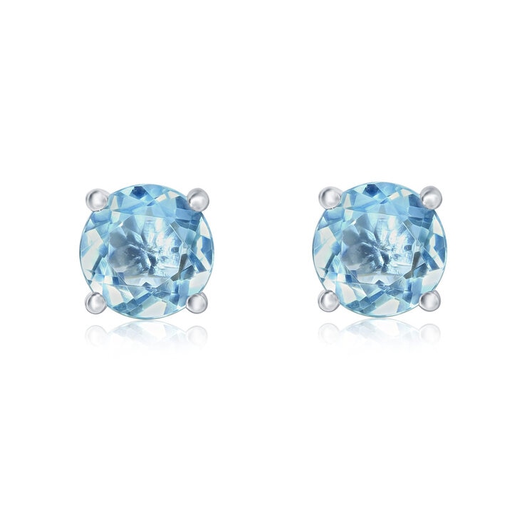 Round Cut Topaz Stud Earrings, 14ct White Gold Round Cut Topaz Stud Earrings, 14ct White Gold