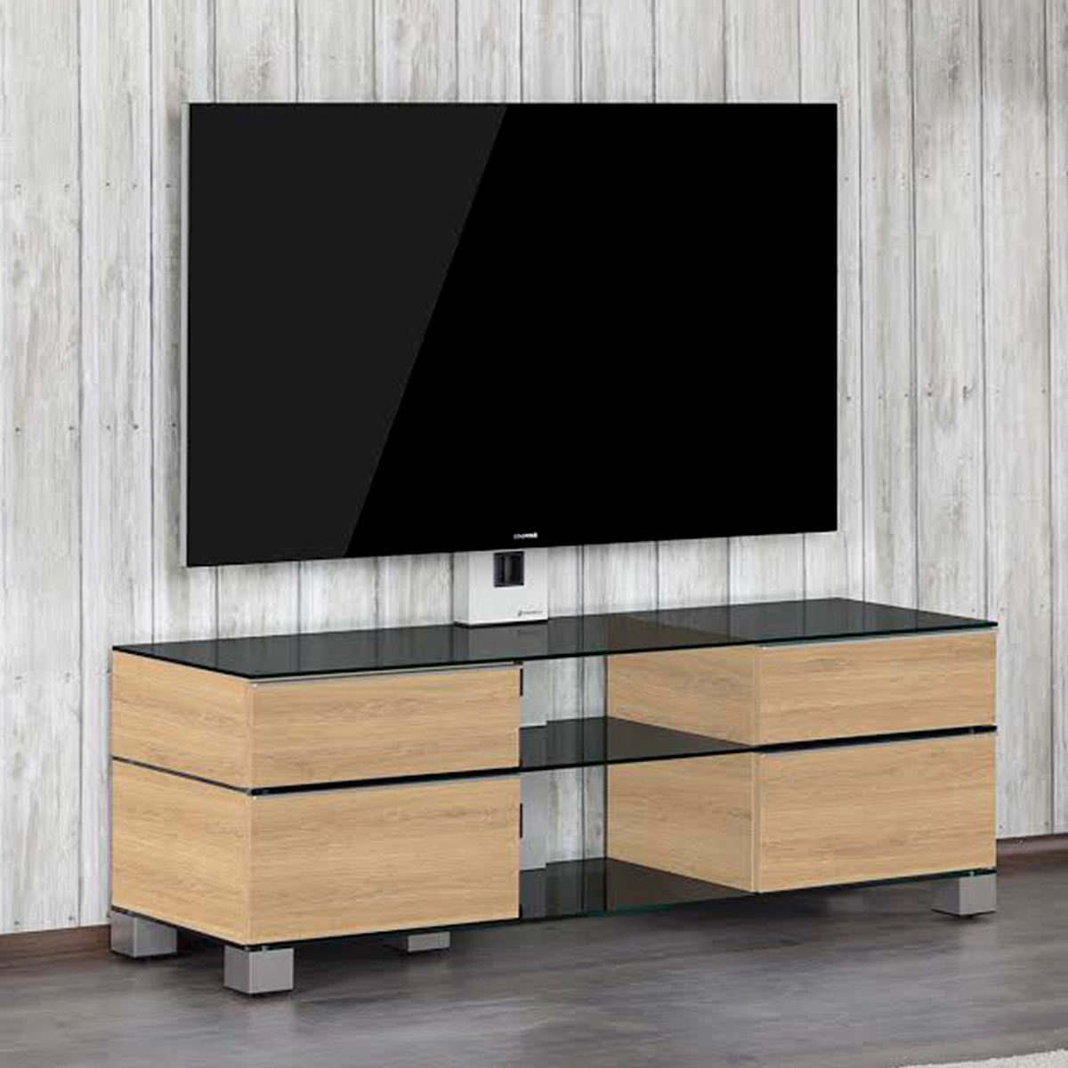 Sonorous MD8240 Cantillever TV Cabinet for TV's up to 65", in Oak with Black Glass