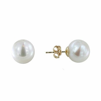 10.5-11mm Cultured Freshwater White Pearl Earrings, 14ct Yellow Gold