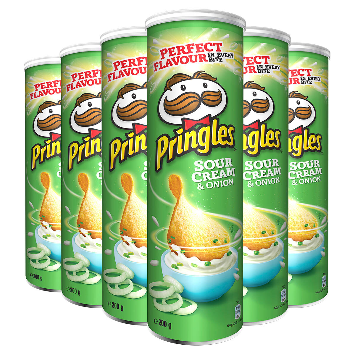 6 rolls of Sour Cream and Onion pringles