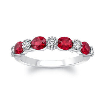 Oval Cut Ruby & 0.25ctw Diamond Ring, 18ct White Gold