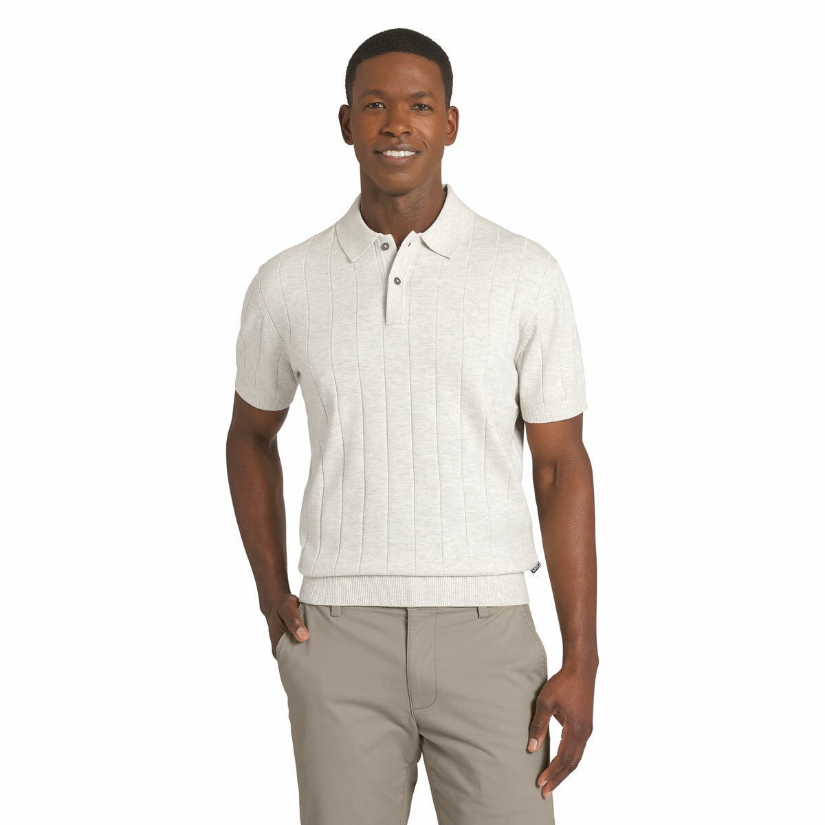 Chaps Men's Ribbed Knit Polo in Oatmeal Chaps Men's Ribbed Knit Polo in Oatmeal