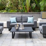Maze Ethos 4 Piece Deep Seating Patio Set + 10 x 10ft Solar LED Cantilever Umbrella with Base (in Grey)