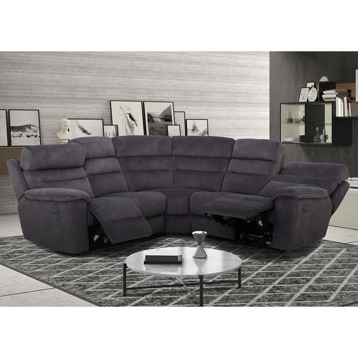 Ellis Grey Fabric Power Reclining Sectional Sofa with Power Headrests
