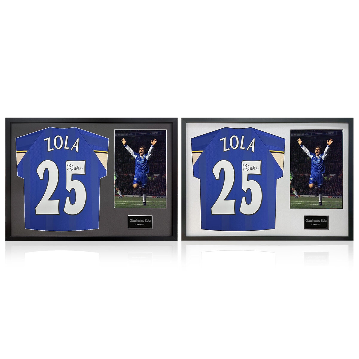 Gianfranco Zola Signed Framed Chelsea Football Shirt in Black or White
