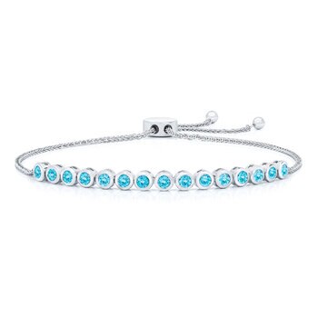 Round Cut Blue Topaz Bolo Bracelet, 18ct White Gold