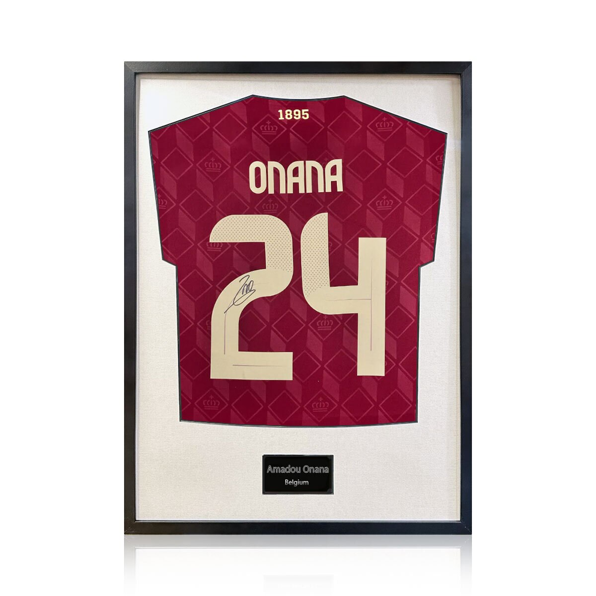 Amadou Onana Signed Framed Belgium Football Shirt with White Mount