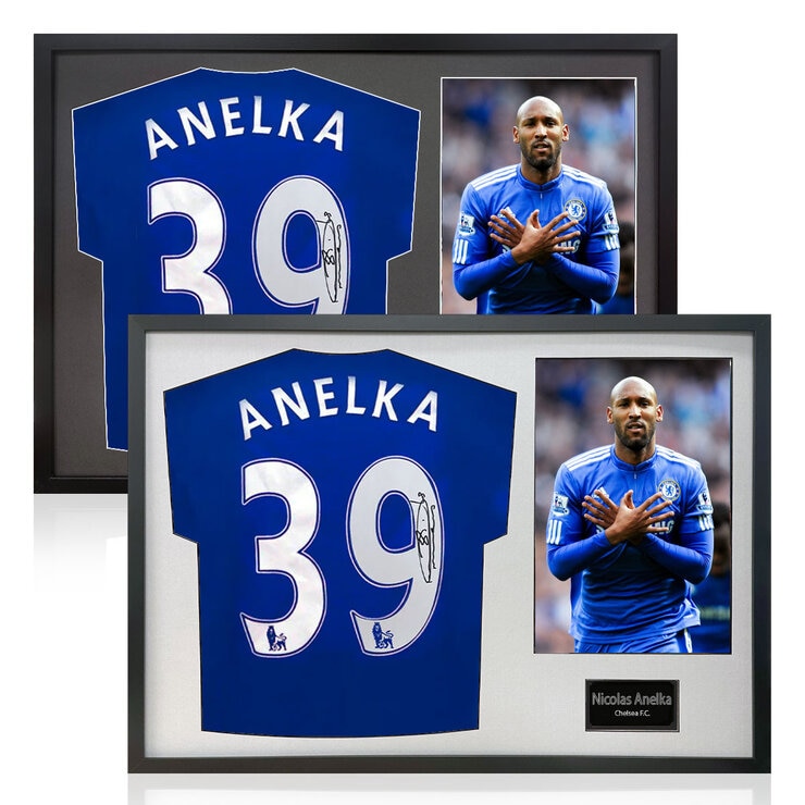 Nicolas Anelka Signed Framed Chelsea Football Shirt including 1 Photo in 2 Options: White or Black Mount Nicolas Anelka Signed Framed Chelsea Football Shirt including 1 Photo in 2 Options: White or Black Mount