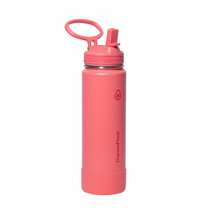 ThermoFlask Stainless Steel Water Bottle 710ml, 2 Pack in Surf Side & Tropical Hibiscus