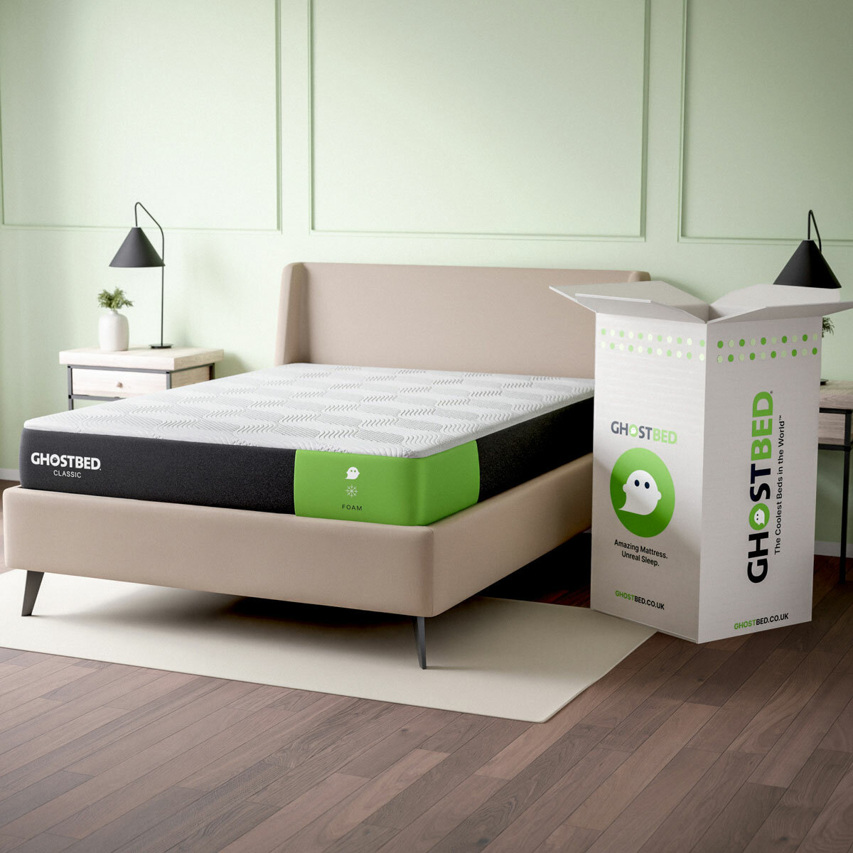 Ghostbed Classic Cooling Memory Foam Mattress Showing Box Ghostbed Classic Cooling Memory Foam Mattress Showing Box