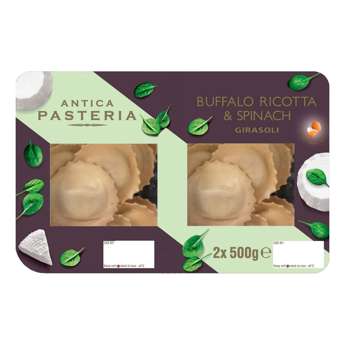 Antica Pasteria Buffalo Ricotta & Spinach Girasoli, 2 x 500g