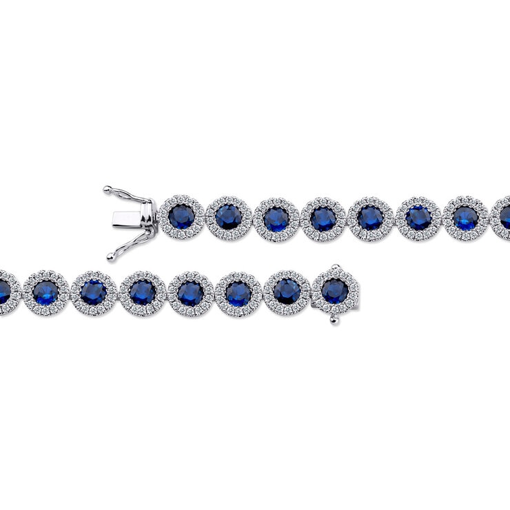 Round Cut Blue Sapphire & 1.80ctw Diamond Bracelet, 18ct White Gold