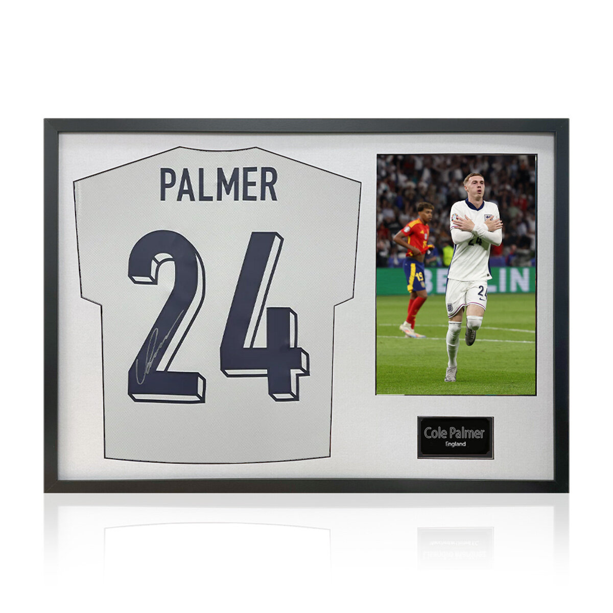 Cole Palmer Signed Framed England Football Shirt including 1 Photo, with Black Mount