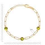 Round Cut Peridot Paperclip Bracelet, 14ct Yellow Gold
