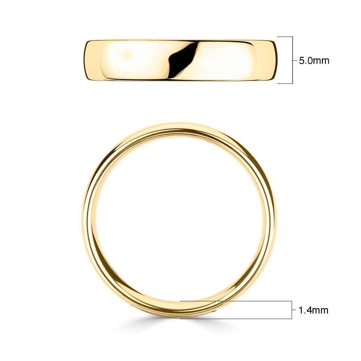 5.0mm Basic Light Court Wedding band. 18ct Yellow Gold