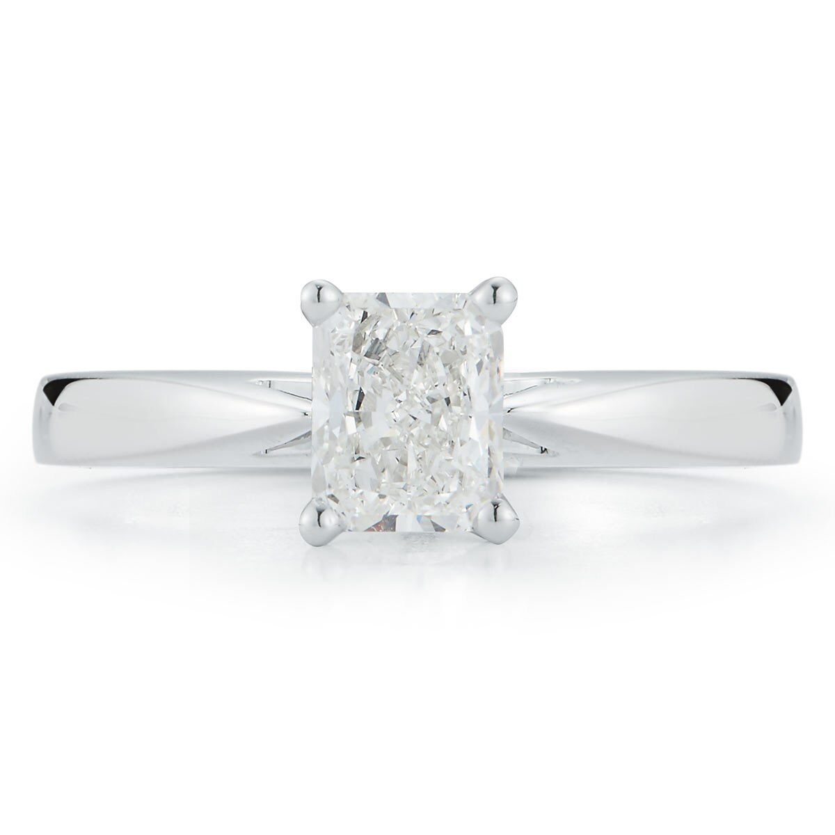 1.0ct Radiant Cut Diamond Solitaire Ring, Platinum