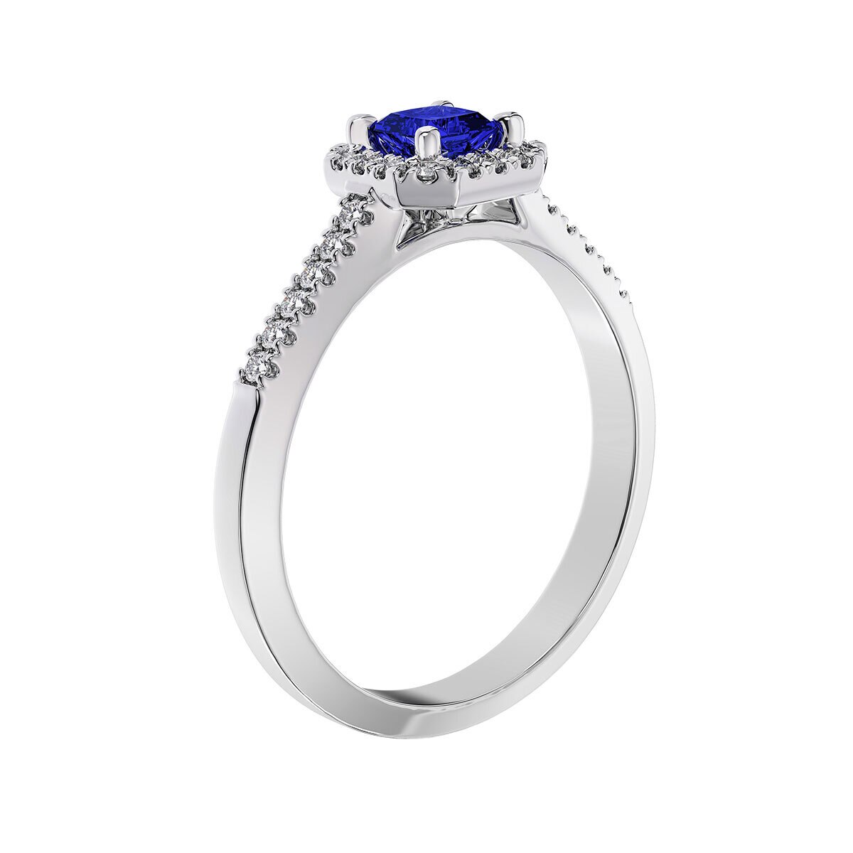 Square Emerald Cut Tanzanite & 0.16ctw Diamond Halo Ring, 14ct White Gold