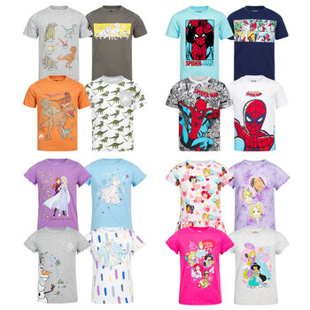 Character Kids 4 Pack T-Shirts in 4 Designs & 5 Sizes
