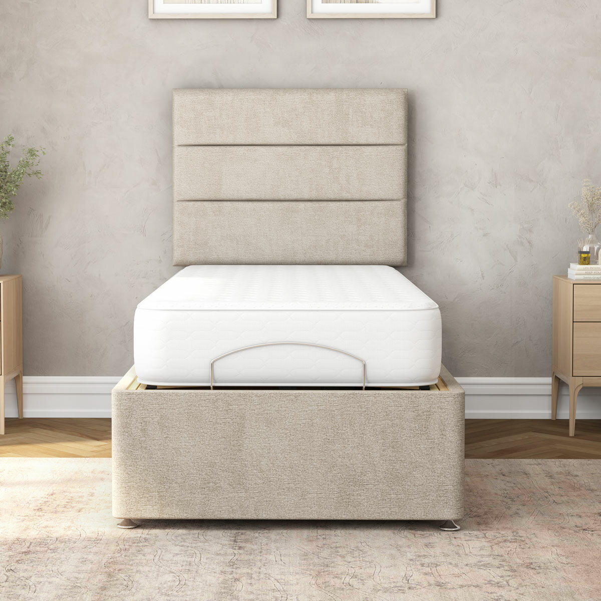 Highgrove Fenton Taupe Fabric Electric Adjustable Bed Base With Medium Memory Foam Mattress Highgrove Fenton Taupe Fabric Electric Adjustable Bed Base With Medium Memory Foam Mattress