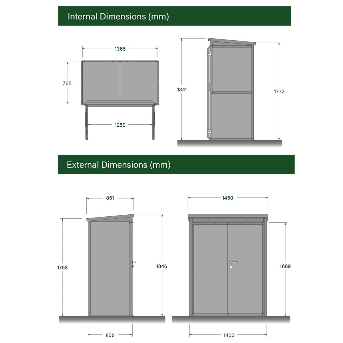 Stone Garden 4ft 7" x 2ft 6" (1.45 x 0.8m) Vertical 1,887 Litre Steel Shed in Grey