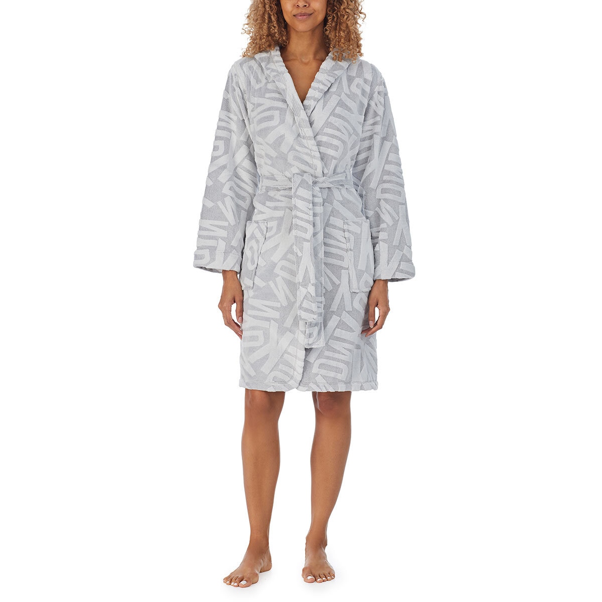 DKNY Notch Collar Silky Plush Robe in Grey Costco UK