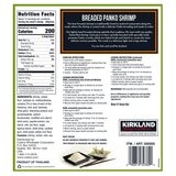 Back of pack of Kirkland Signature Breaded Panko Shrimp