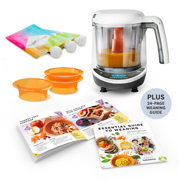 Baby Brezza One Step Baby Food Maker Deluxe with 3 Reusable Food Pouches and Weaning Guide