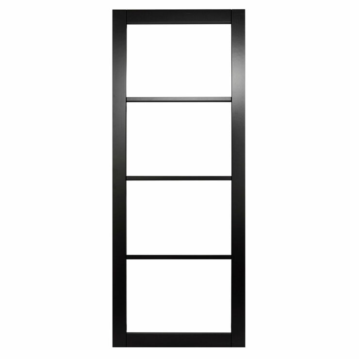 Mendes Industrial Solid Internal Door With Slim Handle Pack- Black Rome Glazed in 3 Sizes